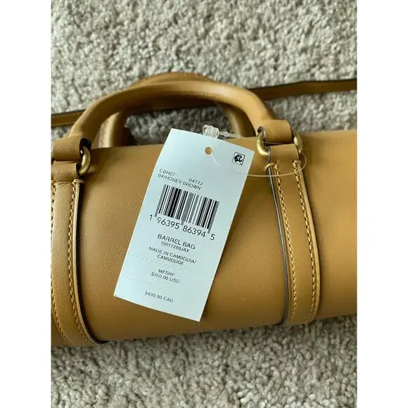 NWT Coach Barrel Bag natural grain leather tan brass vanilla brand new purse - Picture 4 of 15